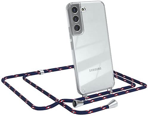EAZY CASE Handykette kompatibel mit Samsung Galaxy S22 5G Handyhülle mit Umhängeband, Handykordel mit Schutzhülle, Silikonhülle, Hülle, Stylische Kette für Smartphone, Navy Camouflage