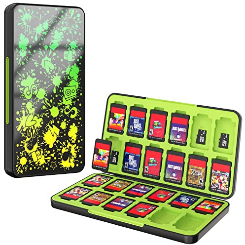 MoKo Spiel Aufbewahrungsbox Kompatibel mit Nintendo Switch OLED Model/Switch/Switch Lite, Switch Spielkartenhalter mit 24 Switch Spielkarte & 24 SD-Karte Tragbare Aufbewahrungsbox,Gelbgrün