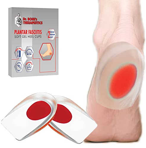 Dr. Bone's Therapeutics Gel Heel Cups, Medical Grade, Invisible Inner Heel Pad, Silicone Shock-Absorbing pad for Plantar Fasciitis,Bone Spurs Foot Care, Heel Pads, Size 3.0-6.5, Red, 2 Count