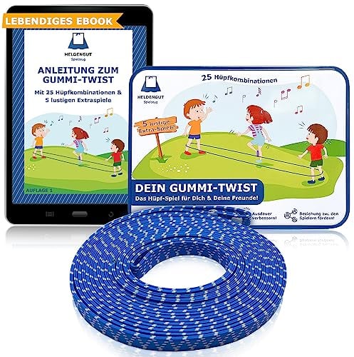 HELDENGUT® Gummitwist Mädchen [inkl. 30 Hüpf-Spiele] - Tolles Outdoor Spiel für Kinder als Gartenspielzeug & zum Schulanfang in der Schultüte als Mädchen Geschenk 7 Jahre oder 5, 6, 8, 9 Jahre