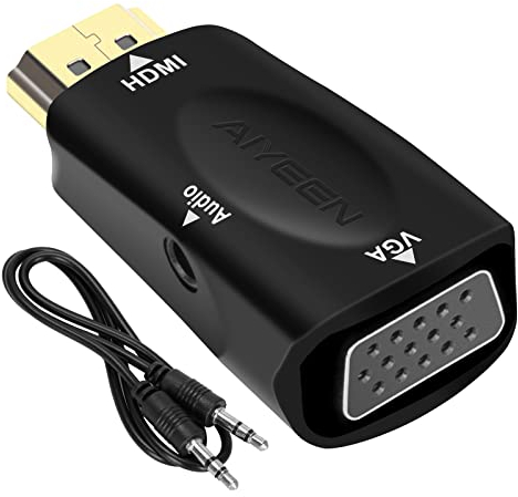 AIYEEN Adaptador HDMI a VGA, 1080p HDMI Macho a VGA Hembra Adaptador con 3,5 mm de Audio Jack Cable Compatible con el Monitor, Portátil, Ordenador, Proyector, HDTV, Chromebook y Más (Negro)