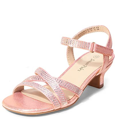 DREAM PAIRS Girls Sandals Low Heel Ankle Strap Open Toe Sandals Wedding Party Bridesmaid for Little Kid/Big Kid,Size 13 Little Kid,Rose Gold,SDSD2315K