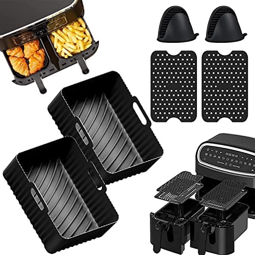 6PCS Update Large Dual Air Fryer Accessories for Air Fryer Liners Replacement Airfryer Basket for Ninja AF300UK AF400UK, Salter and DualZone,Machine Washable Air Fryer Silicone Pot for Oven,Microwave