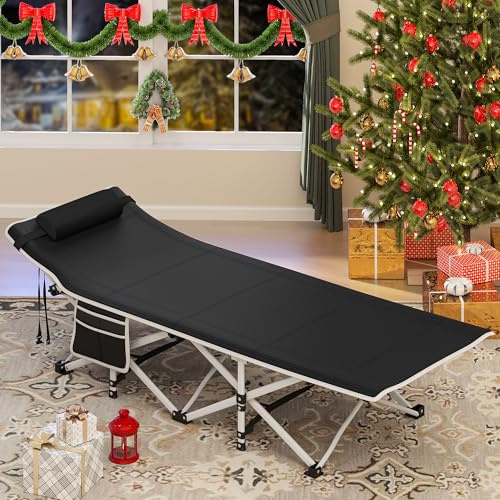 YITAHOME Faltbares Campingbett für Erwachsene, 28 Zoll Extra Breites, Strapazierfähiges, Tragbares Feldbett, Bequeme Schlafbetten für Reisen/Büro/Draußen, Schwarz