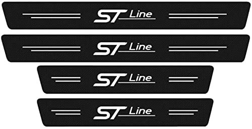 4 Stück Auto Einstiegsleisten Schutz, für Fo-rd Focus Fiesta Fusion Kuga Edge VIGNALE ST-Line S-MAX C-MAX Escape Auto Kohlefaser Türschweller Schutz mit Logo Aufkleber Kantenschutz, ST~Line