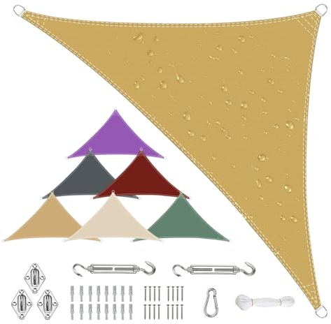 Sichtschutz Toldo Vela de Sombra Triangular 2x2x3M, Toldo de Vela Solar, Transpirable protección UV, Resistente a Intemperie para Patio Exteriores Jardín - Amarillo Arena