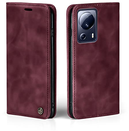 LBH Handyhülle für Xiaomi 13 Lite 5G in Weinrot mit Karten- und Geldfach Smartphone Hülle mit Standfunktion Flip Case Schutzhülle Magnetverschluss Vintage