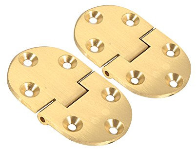 Tbest Möbelscharnier, 6,3 x 3,8 cm, abgerundete Ecken, kleines Federscharnier, Sekretär-Schreibtischscharnier, Schreibtischscharniere, 2 Stück, Messing, Butler-Tablett-Scharnier, rund mit Schrauben