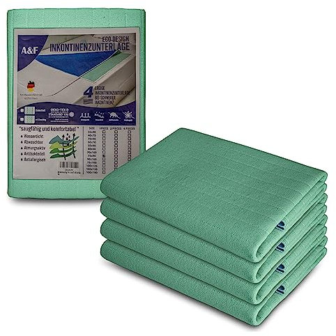 A&F Inkontinenzauflage 40x75 (4er Pack)-4 Schichten-Bis 26280ml/m² Saugkraft-Krankenunterlage waschbar-Inkontinenzunterlage waschbar-Matratzenauflage für Babybett und Kinderbett