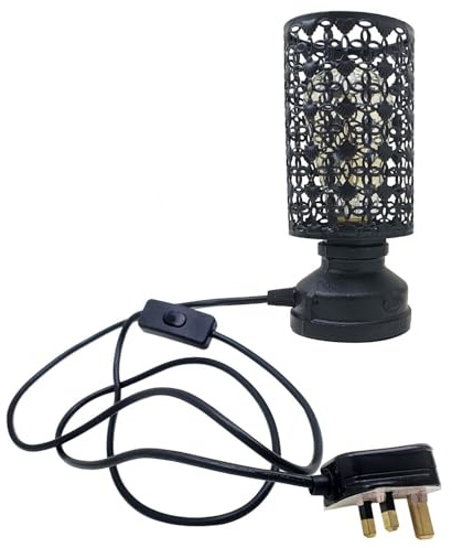 Retro Desk Lamp with Plug in Pendant Switch, B22 Socket Table Light Reading Bedside Edison Wrought Iron Accent Lamp Steampunk Metal Indoor Lamp Stand (Black+Shade 2+Bulb)