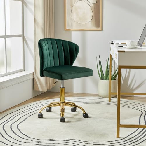 HULALA HOME Swivel Office Chair Desk Chairs Velvet Comfy Upholstered Computer Cute Chairs with Adjustable Height & Padded Cushion for Office, GREEN