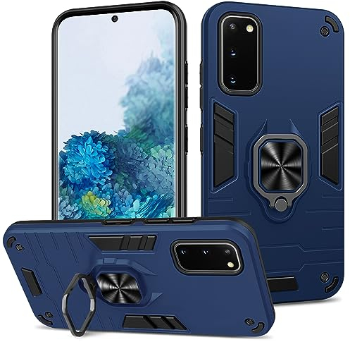 Btstring Hülle kompatibel mit Samsung Galaxy S20, Militär Standard Stoßfest Handyhülle Case Hybrid Metall Ring Halter Schutzhülle Handy Hüllen Cover -Blau