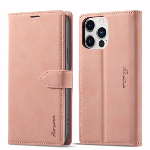 LOLFZ Wallet Case for iPhone 15 Pro, Premium Leather Case Card Holder Kickstand Magnetic Closure Flip Case Cover for iPhone 15 Pro - Rose Gold