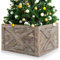 COSTWAY Christmas Tree Box Stand, Wooden Tree Collar Boxes with Hook & Loop Fasteners, Vintage Farmhouse Xmas Trees Skirt (60 x 57 x 37cm, Grey)