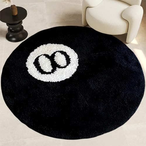 Cecailin 80x80cm Schwarzer Billardteppich 8-Teppich Flauschig.Geeignet für Wohnzimmer,Schlafzimmer Dekor.Badteppich Rund.Waschbarer Teppich.Strandteppich.Kinderteppich.
