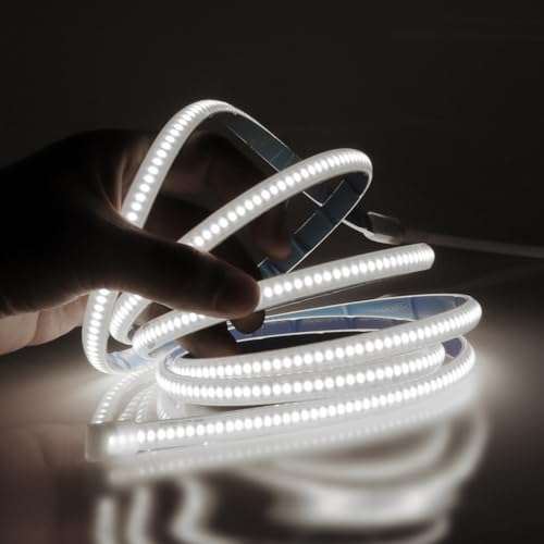 Wisada 220V COB LED Streifen 15M, 288 LEDs/m Flexible Superhell Kaltweiß CRI≥85 LED Lichtband, IP65 LED Band Lichtschlauch Leiste Kette Selbstklebend mit Stecker für Schlafzimmer, Schrankbeleuchtung