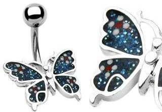 Pain-is-Art Bauchnabelpiercing COLORED BUTTERFLY - BLAU aus Chirurgenstahl - Navel Piercing