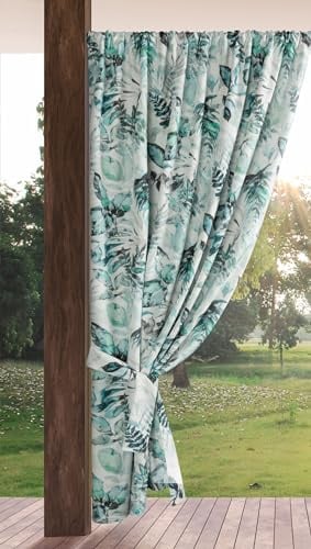 Eurofirany Garden Outdoor Vorhang mit Tunnelzug, 1 Stück, Blickdicht & Wetterfest, UV-Schutz, für Balkon Terrasse Pergola Pavillon, H200 x B155 cm, Grüner Aufdruck