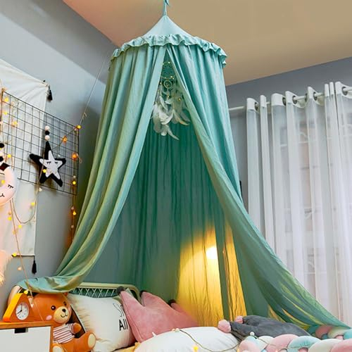 Odot Betthimmel Babybett, Mode Betthimmel Mädchen und Jungen Himmelbett Vorhänge Kinder Baldachin Kinderzimmer Rund Hängende Princess Moskitonetz für Schlafzimmer Babyzimmer (65cm,Dunkelgrün)