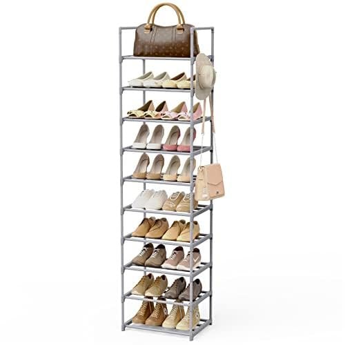 Vicye Zapatero de 10 Niveles Estante Zapatero Estrecho y Alto para 20 Pares, Organizador para Zapatos Metalico, Zapatera Vertical para Armario y Entrada Recibidor