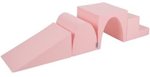 KiddyMoon Aire De Jeux en Mousse Pente L/Colline/Tunnel/Marché, Rose Clair,Multi-Taille