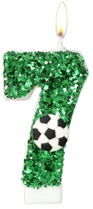 Bolosa Geburtstags-Kerzen - Zahlen, Fußball-Kerzen mit Grünen Pailletten für Kinder, Jungen & Mädchen - Jubiläumsparty