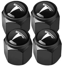 DLGJZS 4pcs Car Tyre Valve Caps for Tesla Model S,Metal Corrosion Resistant Automotive Tyres Stem Dust Covers Screw-On with Seal Auto Tire Valve Stem Caps Car Accessories,Black