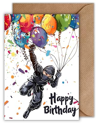 WBdesignz Ninja Geburtstag Karte mit Umschlag - Jungen Geburtstagskarte Happy Birthday Kinder Glückwunschkarte zum Geburtstag (DIN A6)