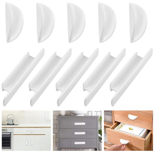 HEKOBAG 10 Pezzi Maniglia per Porta Balcone Maniglie Autoadesive per Finestre Maniglie Adesive per porte Scorrevoli Maniglie Autoadesive per Porte per Mobili, Semicerchio/Rettangolo, Bianco