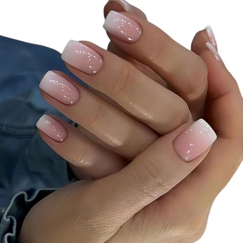 BDEPSTR 24 Stück Glänzend Rosa French Künstliche Nägel, Ballerina Natural Kunstnägel Press on Nails mit Strass Design, für Frauen & Mädchen