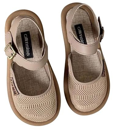 Mary Jane Schuhe Damen Flach - Sabots Damen Strick Runde Zehe Pumps Schuhe Atmungsaktiv Hausschuhe rutschfest Schlupfschuhe Weicher Sohle Walkingschuhe Bequeme Freizeitschuhe Flache Schuhe
