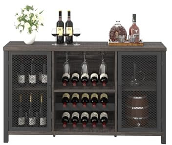 Mudmasa Küchenschrank Buffetschrank Sideboard Barschrank, Küchekommode Holz, mit 2 Türen, Weinschrank Beistellschrank für Wohnzimmer, Küche, Esszimmer, 35 x 140 x 82 cm, Dunkelgrau
