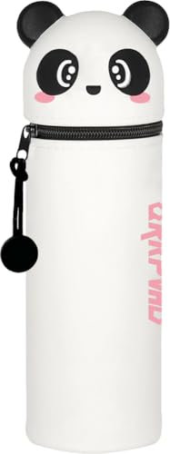 QRKPVHD Kawaii Federmäppchen, mäppchen, 2-in-1 Weiche Silikontasche, Federmäppchen, Stand Up Federmäppchen, Tier Stifthalter, Stifthalter Bleistifttasche Mädchen Junge (Weißer Panda)