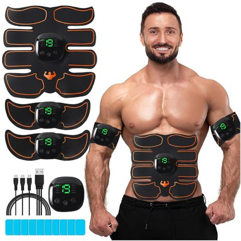 EMS trainingsgerät bauchmuskeltrainer, EMS Bauchmuskeltrainer, Bauchmuskeltrainer,USB Wiederaufladbar Bauchmuskeln Stimulationsgerät 8 Modi & 19 Intensitäten für Bauch