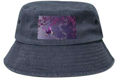 YFSGDLBN Cappello da pescatore viola prugna farfalla stampato cowboy denim cappello da spiaggia cappello alla pescatora, blu navy, 4-8
