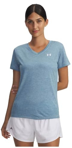 Under Armour Damen Tech Twist Kurzarm V-Ausschnitt, (453) Blue Calm/White, Mittel