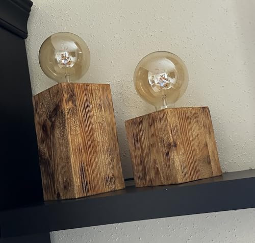 Sockelleuchte 2er Set gebürstete Holz sockel (Hell)