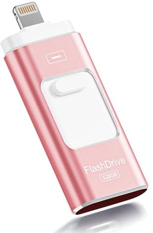 ROSPE USB Stick 128 GB für iPhone, MFi-zertifizierter Lightning Speicherstick, 3-in-1 Flash-Laufwerk für iOS/Android/PC, USB 3.0 High-Speed Memory Stick iPhone Externe Speichererweiterung, Rosenpink