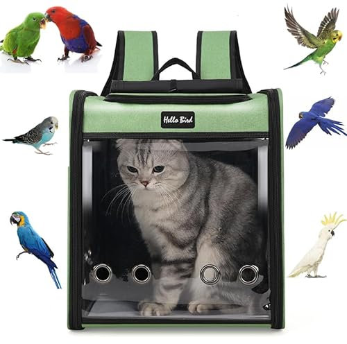 SOLAPOLLO Budgerigar - Zaino traspirante per pappagalli, zaino da viaggio leggero e portatile, impermeabile, per uccelli, ampia visuale e ombreggiatura per escursioni (verde)