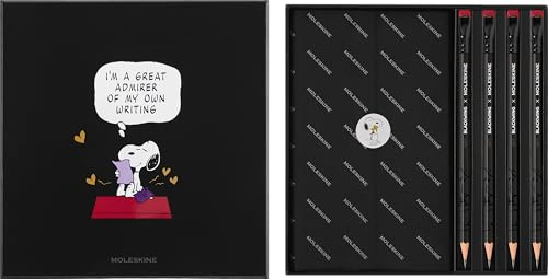 Moleskine Peanuts thematische Box limitierte Ausgabe, Snoopy Notizbuch L/A5, liniert, fester Einband, schwarz, Blackwing Snoopy Graphitstifte (4x)