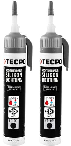 TECPO 2X Hochtemperatur Dichtstoff Dichtmasse, 200 ml Silikon Dichtung Dauerelastisch schwarz hitze- und wasserbeständig Silikondichtmasse