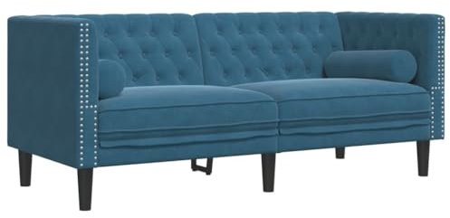 vidaXL Chesterfield Sofa mit Nackenrollen 2-Sitzer, Couch mit Armlehnen Rückenlehne Stützbeine, Polstersofa für Wohnzimmer, Couchgarnitur, Blau Samt
