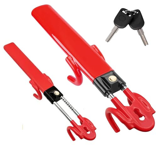Car Steering Wheel Lock - Universal Car Anti Theft Security Device Adjustable Length SUV Van Wheel Lock Vehicle Protection Suitable for Car Security Device with Two Keys (Red)