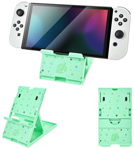 DLseego Support pour Console Switch 2/OLED/Lite,Antidérapant Réglable Thème Vert Support de Jeu Pliable Compact Base de Jeux,Feuilles Vertes