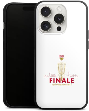 Premium Silikon Hülle kompatibel mit Apple iPhone 15 Pro Handyhülle schwarz Case VfB Stuttgart Offizielles Lizenzprodukt Pokal