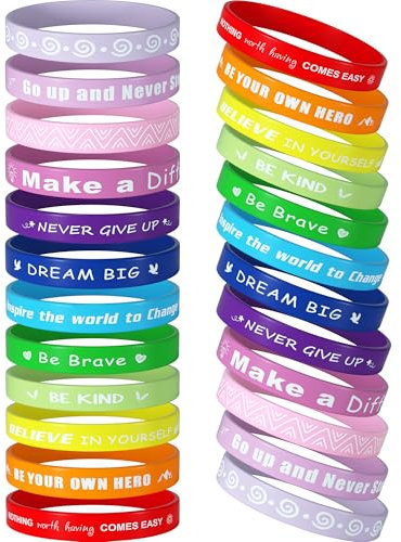 CHRORINE 24 braccialetti motivazionali in silicone con citazioni ispiratrici unisex per scuola, ufficio, casa, feste, regali, 12 disegni, Eine Grösse, Silicone, Braccialetti in silicone