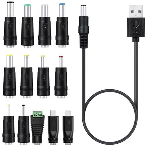 Vernerth USB to DC Power Cable – Universal DC5V Charger Cable with 13 Tips, Plug-and-Play Barrel Jack Adapter for Laptops, Routers, Keyboards, Portable Devices, Easy Fast Charging Cord