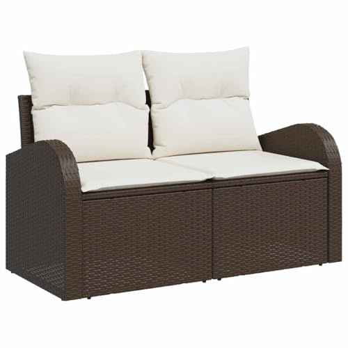 vidaXL Garten-Sofa-Set mit Kissen 6 pcs Braun und Weiß Poly Rattan, Garten und Terrasse, modernes verstellbares Sofa-Set, Outdoor-Sitzgruppe, langlebig, UV-beständiges Möbel