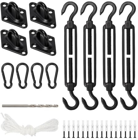 M6 Sonnensegel Befestigungsset Robustes, Kit Fixation Toile Ombrage en Acier Inoxydable 304, Tendeur Voile Ombrage avec Crochets Mousqueton, pour Toile Carrée Rectangulaire et Triangulaire
