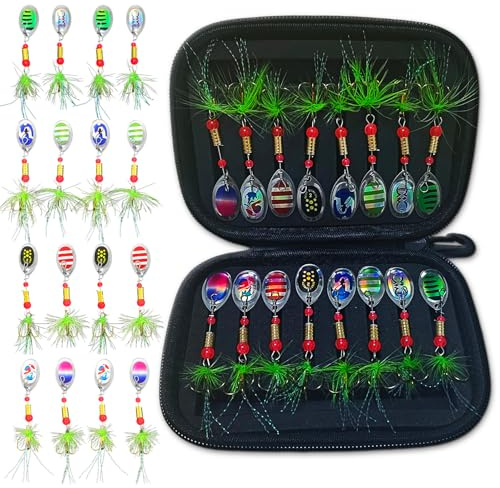 Forellen Spoon Set, 16 Stück Kunstköder Spinner Blinker Set, 3g Forellenköder, Weitwurfköder mit 3 Haken, Blinker Angeln, Spoons Forelle, Angelköder Set mit Box für Forelle Barsch Hecht Zander